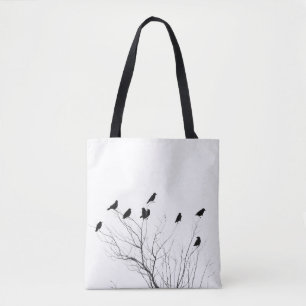 Tote Bag Corneilles Blanches Et Noires Dans Un Arbre