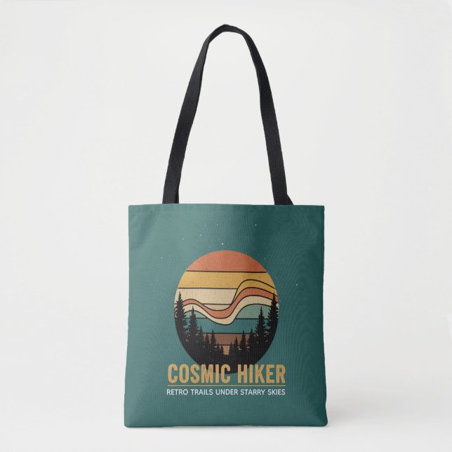 Tote Bag Cosmic Hiker Retro 70s Sunset Space Forest Stars (Devant)