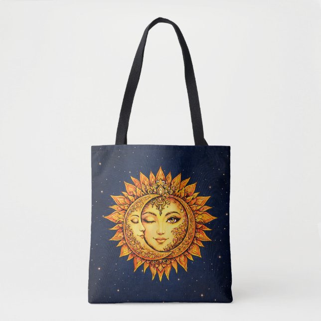Tote Bag Cosmic Sun Moon Boho Goddess Celestial Mandala Art (Devant)