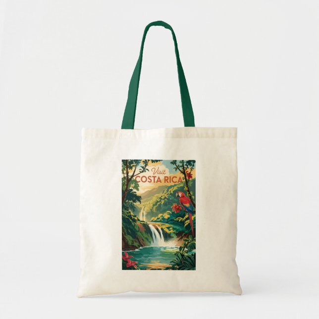 Tote Bag Costa Rica Parrot Illustration Travel Art Vintage (Devant)