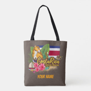 Tote Bag Costa Rica rétro grand chat drapeau vintage Souven