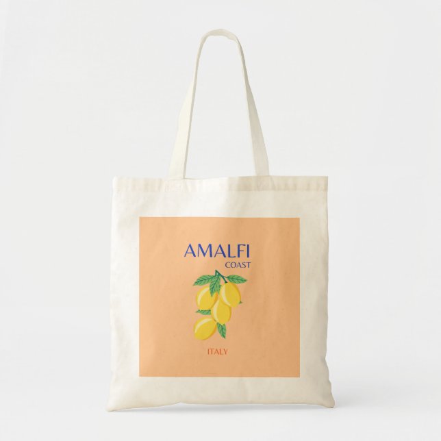 Tote Bag Côte d'Amalfi, Italie, Art Voyage, Pastel, Orange (Devant)
