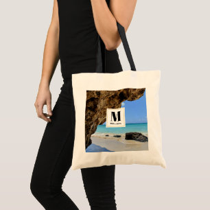 Tote Bag Côte de plage tropicale avec un monogramme de Big