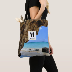 Tote Bag Côte de plage tropicale avec un monogramme de Big 