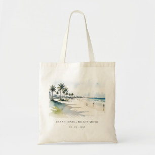 Tote Bag Côte Miami Beach Palm Tree Mariage d'aquarelle