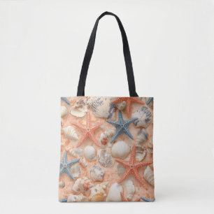 Tote Bag Côtière rustique - Coquillages, Poissons étoilés,