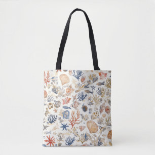 Tote Bag Côtière rustique - Coquillages, Starfish, Reef (12
