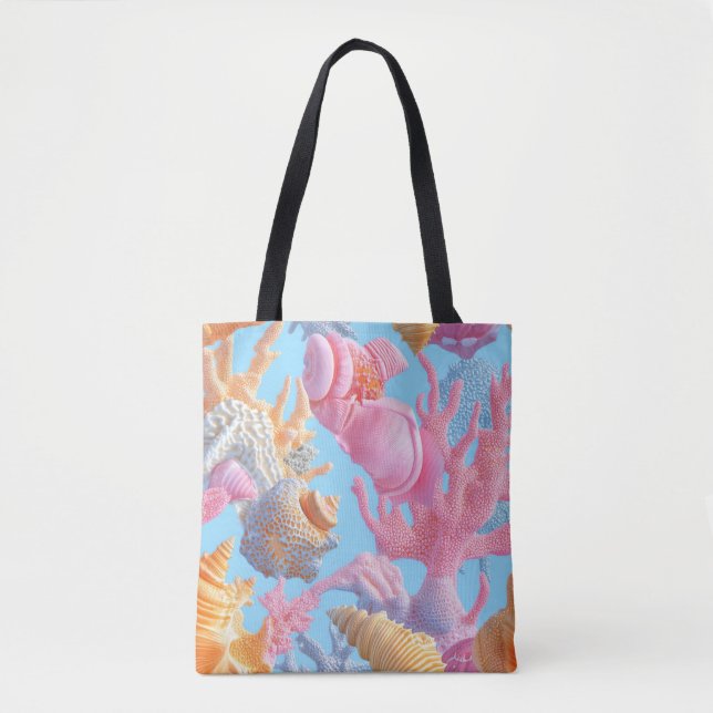Tote Bag Côtière rustique - Coquillages, Starfish, Reef (18 (Devant)