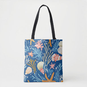 Tote Bag Côtière rustique - Coquillages, Starfish, Reef (26