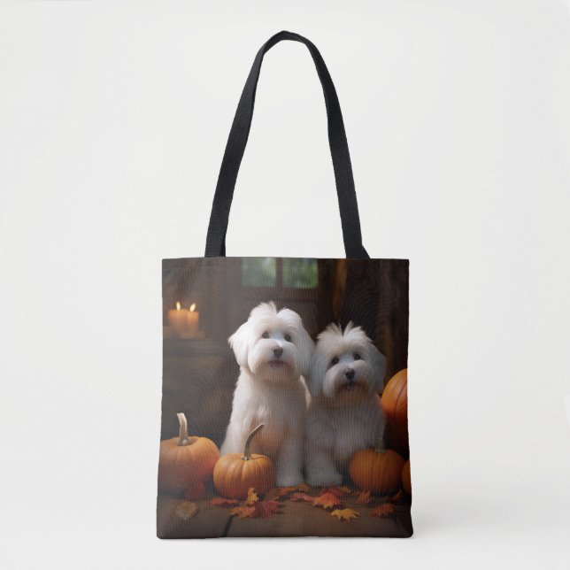 Tote Bag Coton De Tulear Chiot Automne Citrouille délice (Devant)