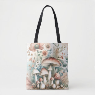 Tote Bag Cottage Champignons et fleurs vintages