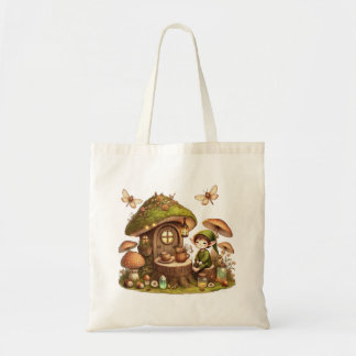 Tote Bag “Cottagecore Mushroom House & Cute Forest Goblin