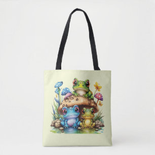 Tote Bag Cottagecore Toadstool Champignons et grenouille