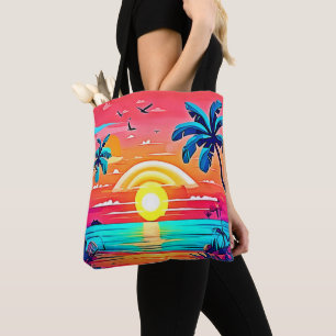 Tote Bag Coucher de soleil de plage tropical avec arc-en-ci