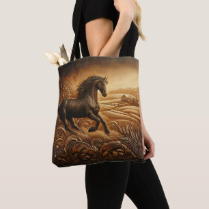 Tote Bag Coucher de soleil du ranch en cuir