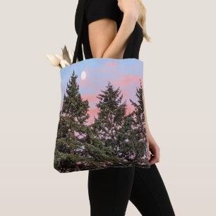 Tote Bag Coucher de soleil Lever de lune avec Nuages roses