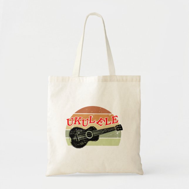 Tote Bag Coucher de soleil rétro Ukulele Dessin désaffecté (Devant)