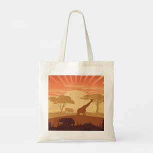 Tote Bag Coucher de soleil safari silhouette boho nature