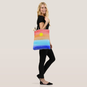 Tote Bag Coucher de soleil sur l'aquarelle de l'océan Art A