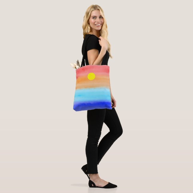 Tote Bag Coucher de soleil sur l'aquarelle de l'océan Art A (Sur le modèle)