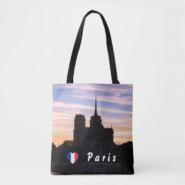 Tote Bag Coucher de soleil sur Notre Dame de Paris - Paris, (Devant)