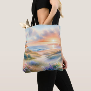 Tote Bag Coucher de soleil sur une maison de bord de mer en