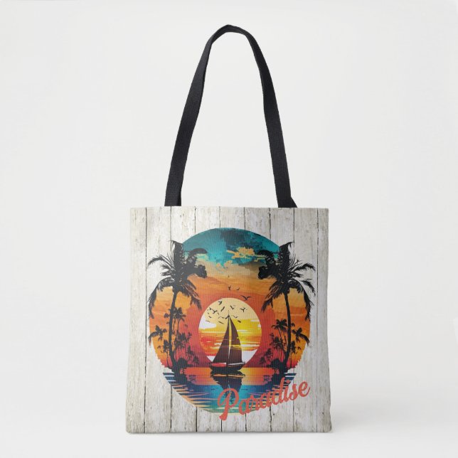 Tote Bag Coucher de soleil tropical Palmiers de plage de vo (Devant)