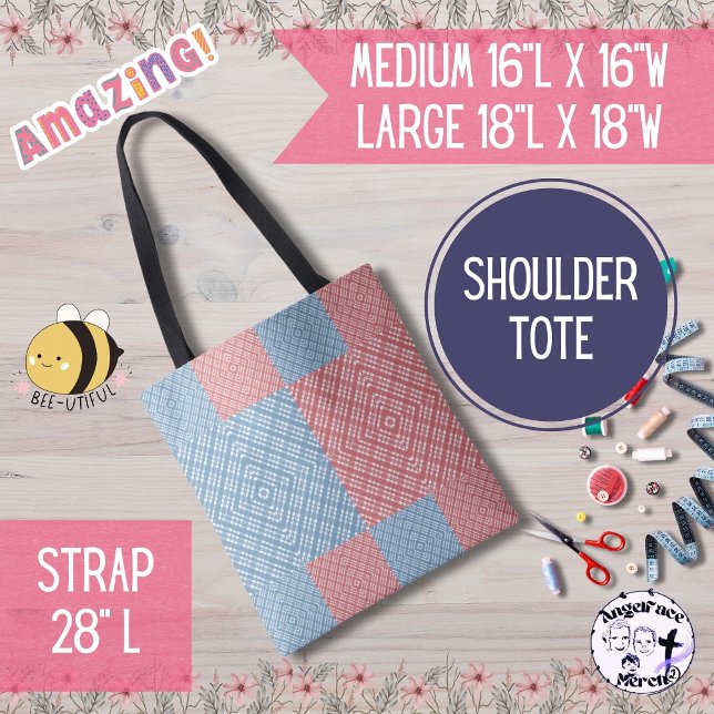 Tote Bag Couette pays rose et bleu (These cute pink and blue plaid totes look great with any outfit!)