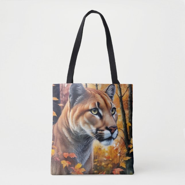 Tote Bag Cougar Mountain Lion Art d'automne (Devant)