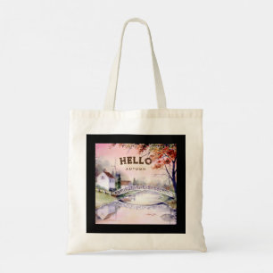 Tote Bag Couleur d'aquarelle du pont arc d'automne