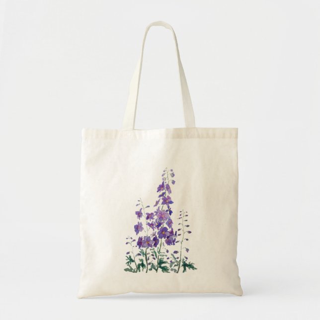 Tote Bag couleur d'aquarelle violette bleu delphinium (Devant)