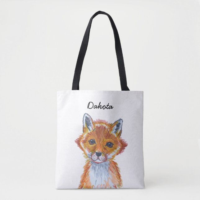 Tote Bag Couleur d'eau mignonne blanc Fox Personnalisé (Devant)