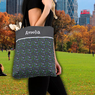 Tote Bag Couleur d'eau mignonne Bleu motif nom gris foncé