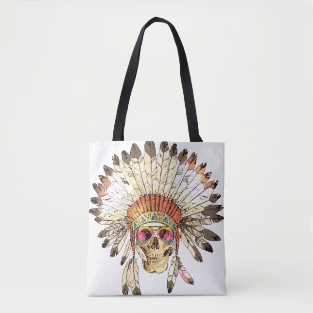 Tote Bag Couleur dessinée à la main - Coiffure amérindienne (Devant)