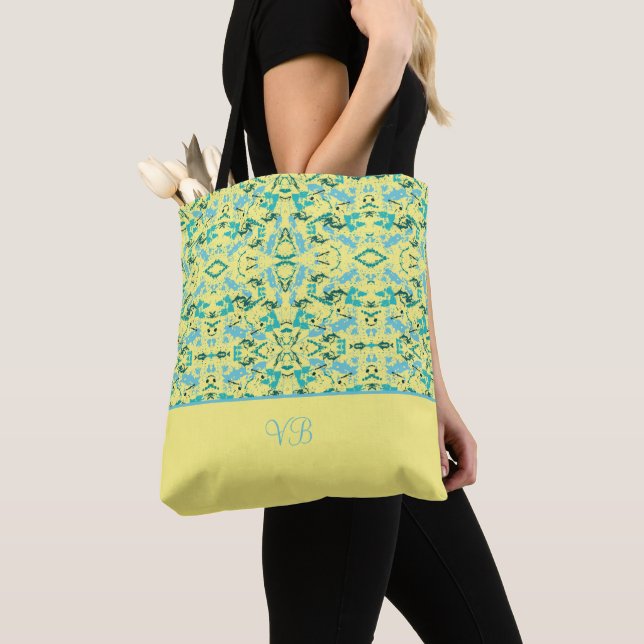 Tote Bag Couleur jaune et bleu (De près)