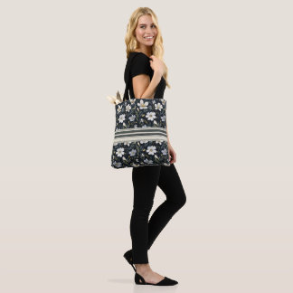 Tote Bag Couleur noir et beige motif floral audacieux