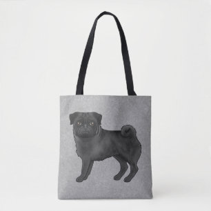 Tote Bag Couleur noire Mignon Pug Mops Chien de dessin anim