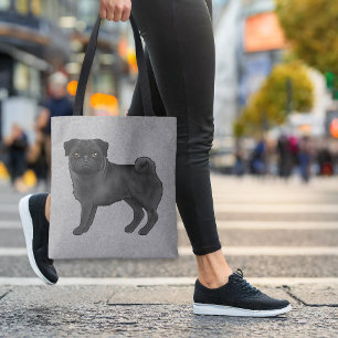 Tote Bag Couleur noire Mignon Pug Mops Chien de dessin anim