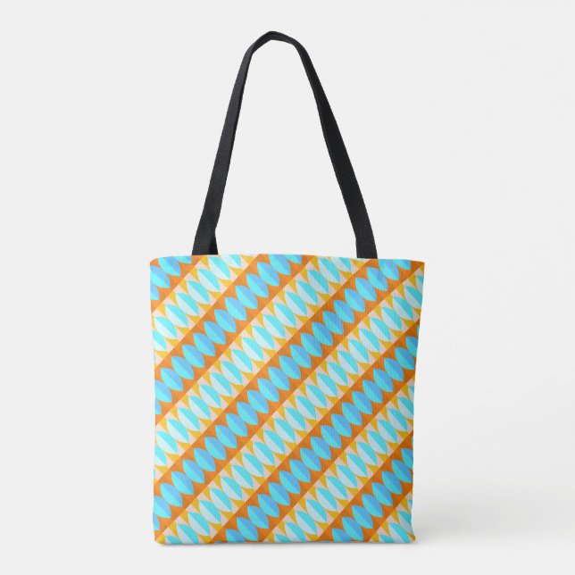 Tote Bag Couleur Turquoise Bleu Orange Jaune Motif (Dos)