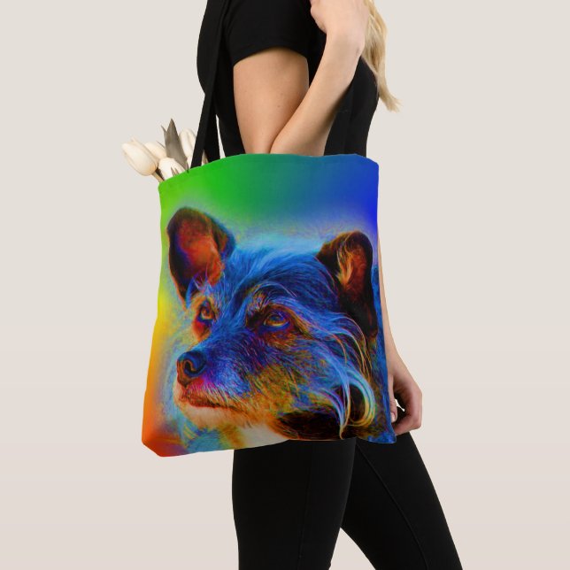 Tote Bag Couleurs arc-en-ciel Terrier Mélange Chien Abstrai (De près)