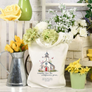 Tote Bag Country Church Fleurs sauvages dimanche école sur 