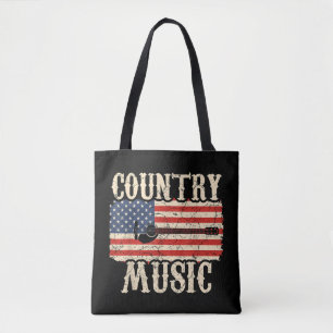 Tote Bag Country Music Guitar American Flag