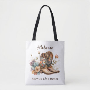 Tote Bag Country Western Boots Flowers Line Dance Fourre-to