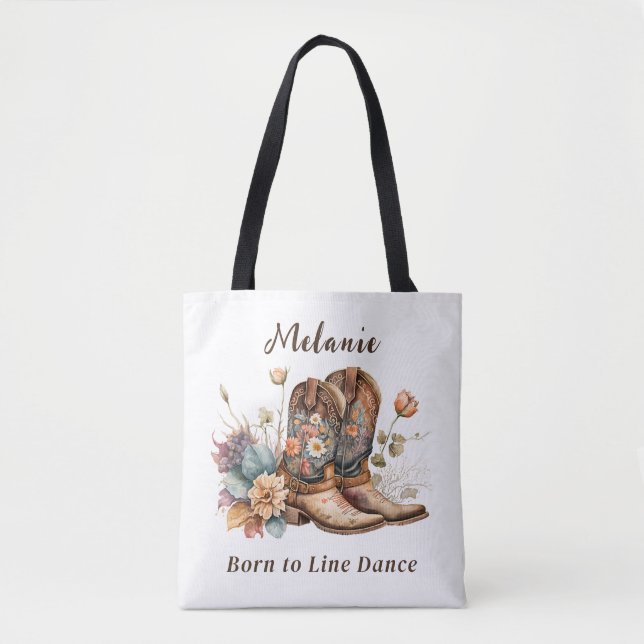 Tote Bag Country Western Boots Flowers Line Dance Fourre-to (Devant)