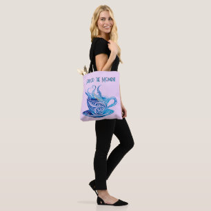 Tote Bag Coupe Artistique de Café Bleu avec Motifs de tourb