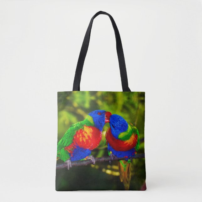 Tote Bag Couple coloré de perroquets de baiser (Devant)