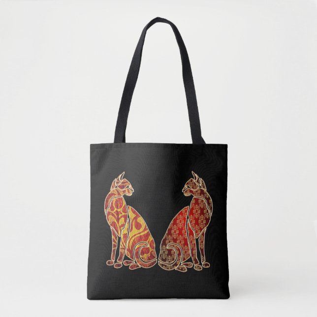 Tote Bag Couple de chat rouge et or (Devant)