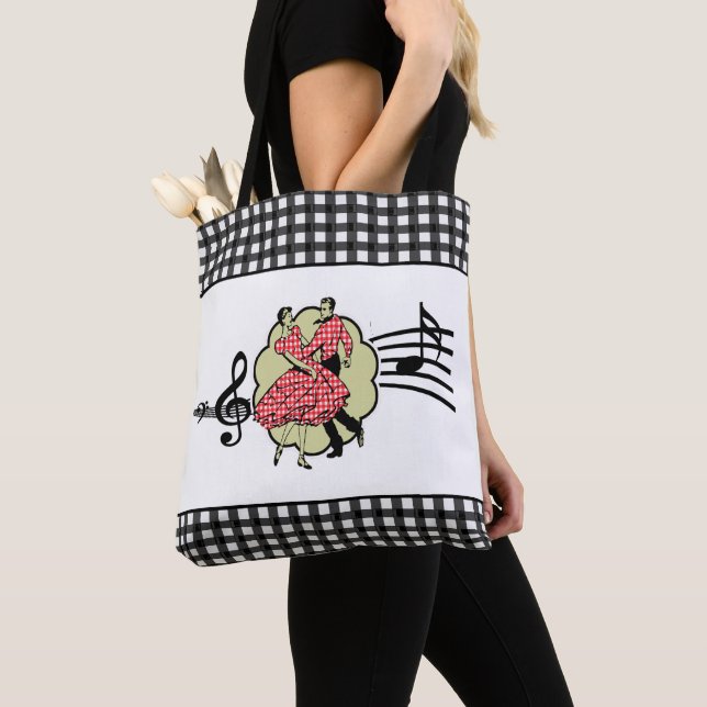 Tote Bag Couple de danse carré en costume rouge (De près)