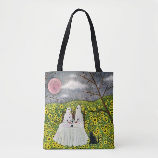 Tote Bag Couple fantôme et fleurs Art lunaire (Devant)