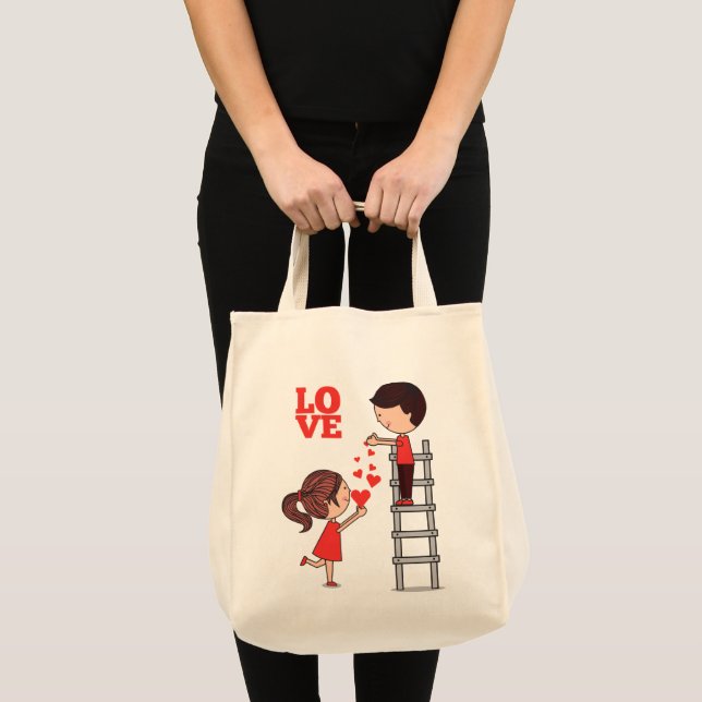 Tote Bag Couple Love Red Hearts  (Front (Product))